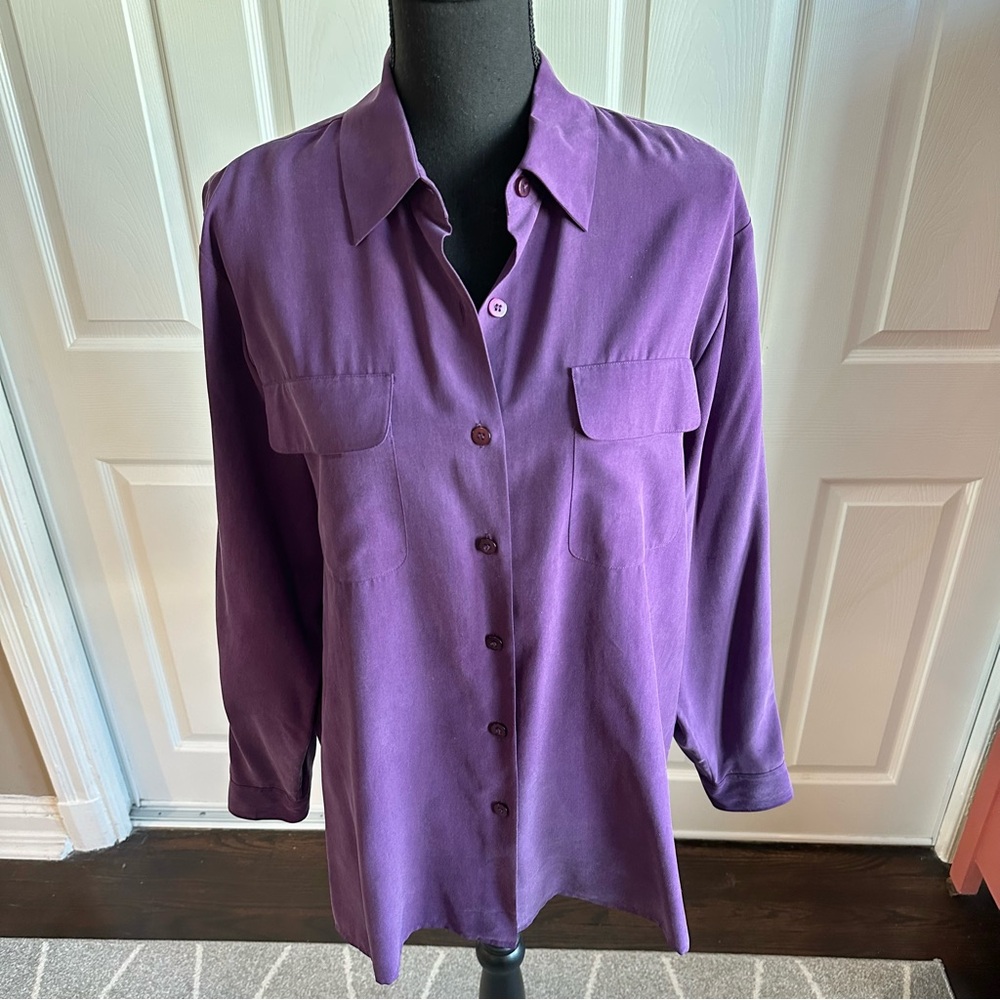 Chaus Plum Purple Silk Button Down Shirt - Picture 2 of 5